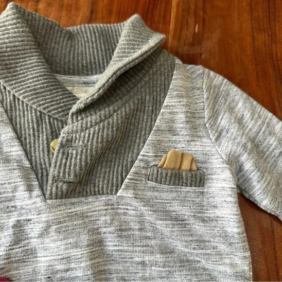 MINICLASIX Shawl Collar Footie Jumpsuit Elbow Patch Dressy Size 9 Month - Picture 2 of 7